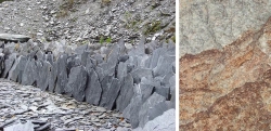 Carrière de Pie-d’Orezza et échantillon de Schiste « Quartzite » de Brando (Corse) © BRGM Mémento ROC